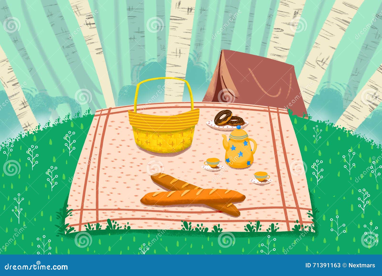 Illustration for Children: a Good Day for Picnic. Stock Illustration -  Illustration of lawn, field: 71391163