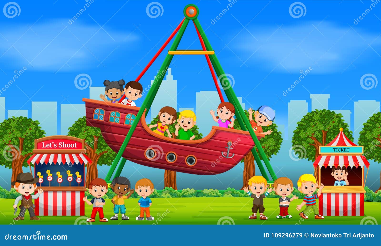 childrens having fun in carnival at daytime