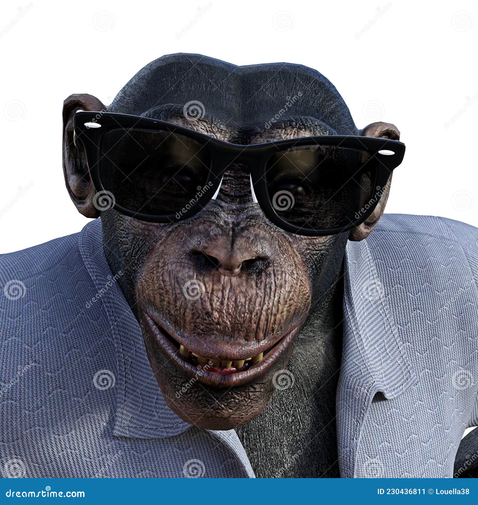 Illustration of a Chimpanzee Wearing Sunglasses on a White Background