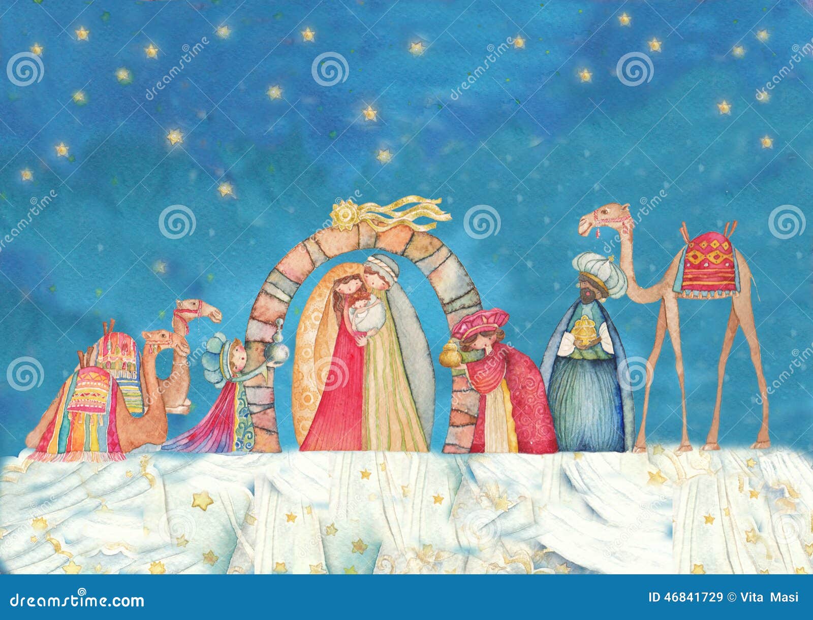 Illustration of Christian Christmas Nativity scene with the three wise men vector illustration