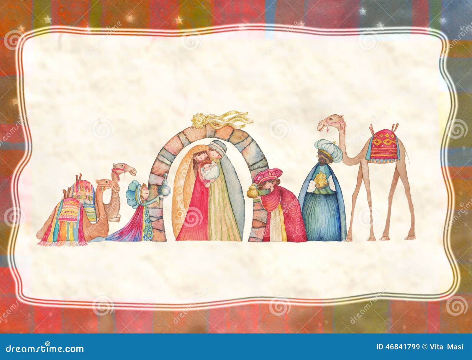 Illustration of Christian Christmas Nativity scene with the three wise men royalty free illustration