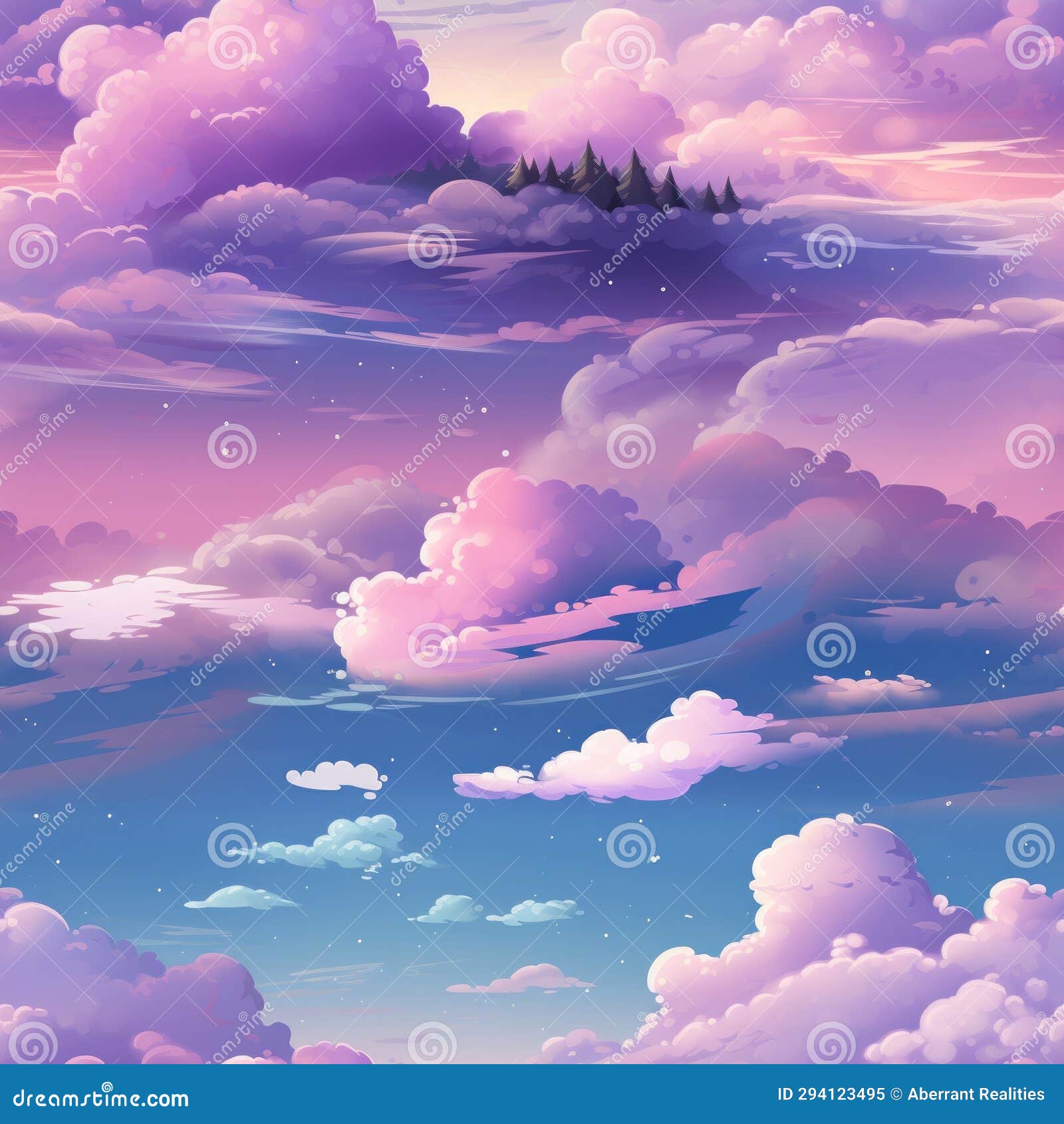An Illustration of Clouds and Trees in the Sky Stock Illustration
