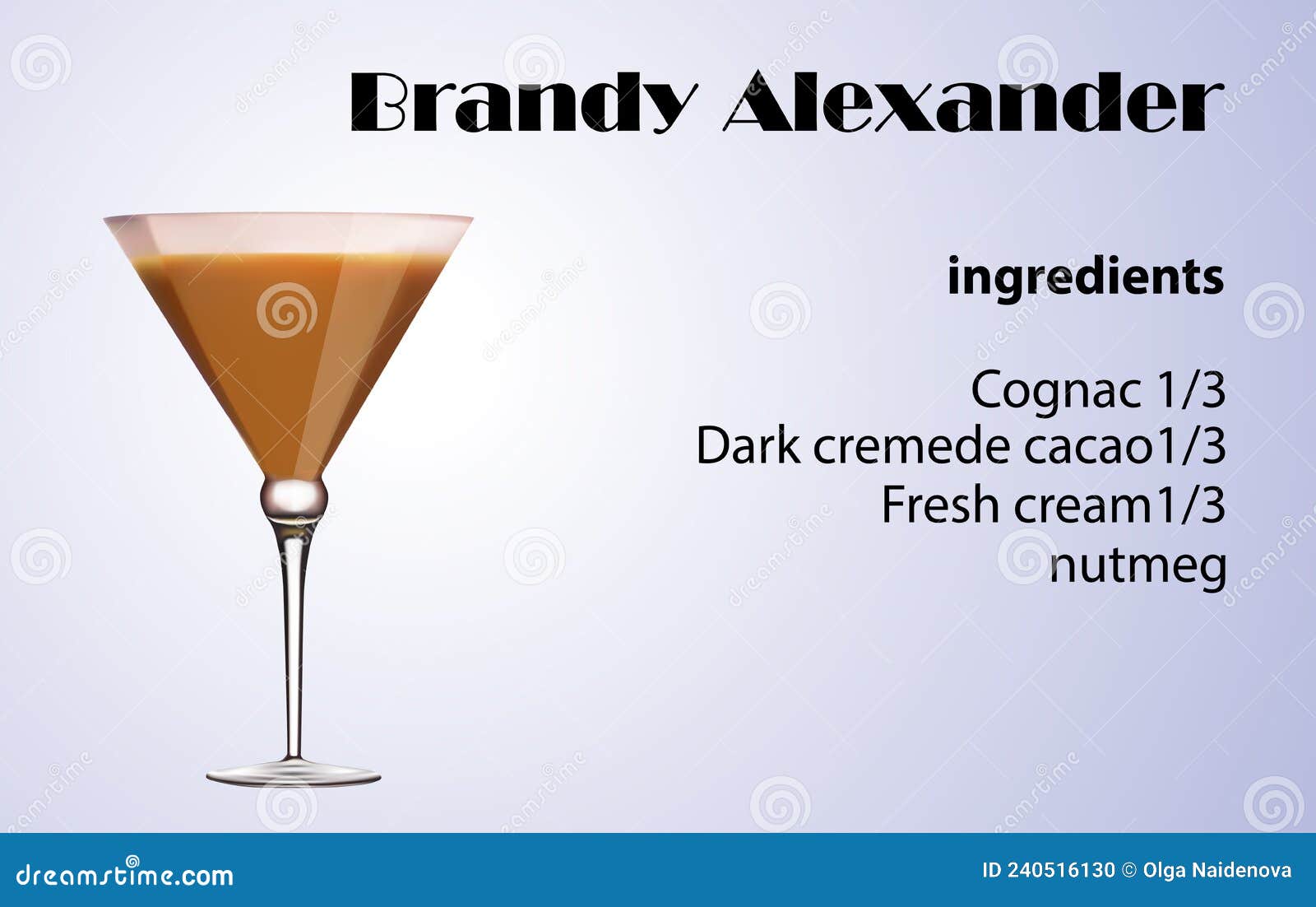 Brandy Alexander Classic IBA Listed Cocktail In Cope Martini Glass. A