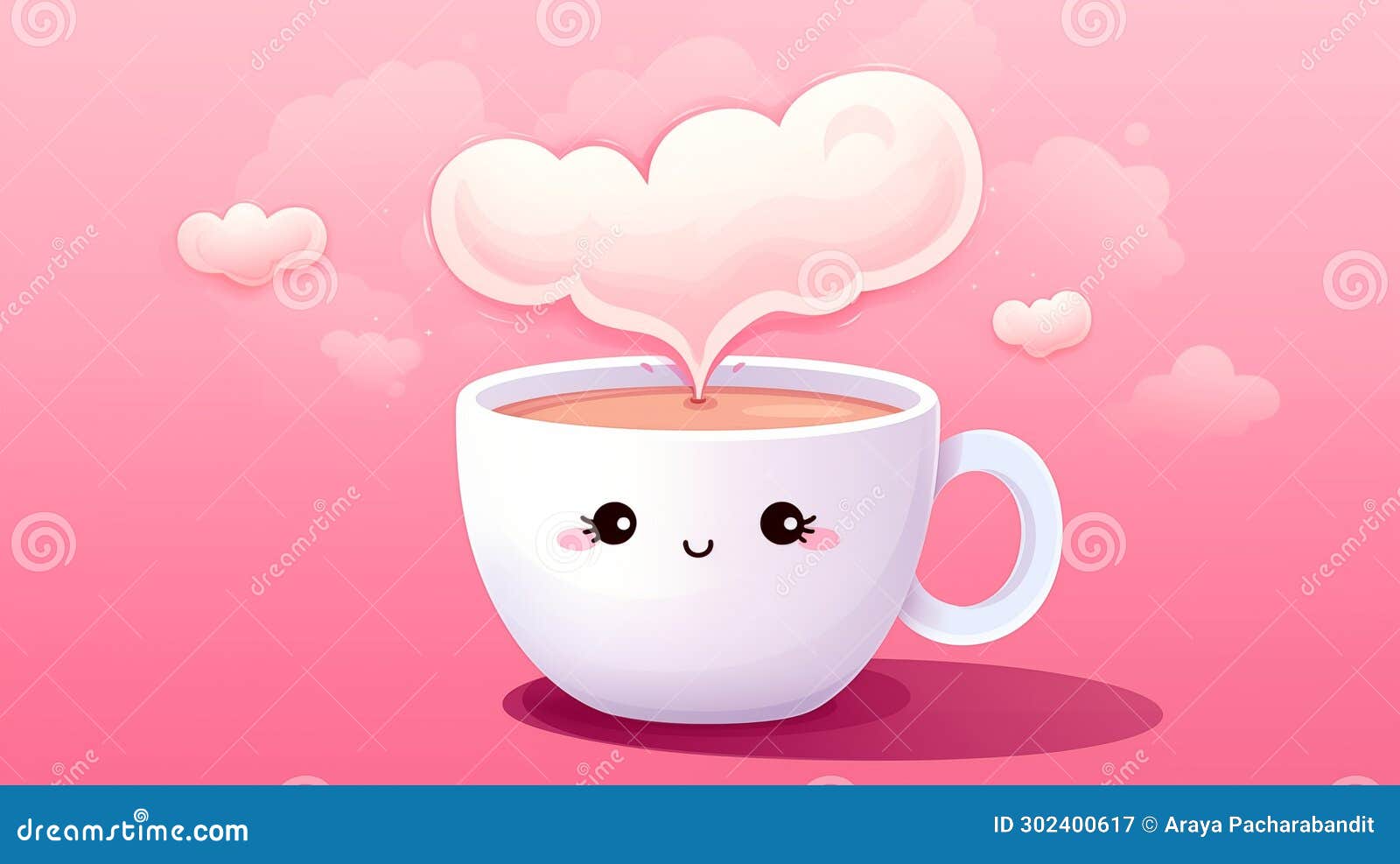 Illustration of Coffee Joy with a Smiling Cup, AI Generated Stock
