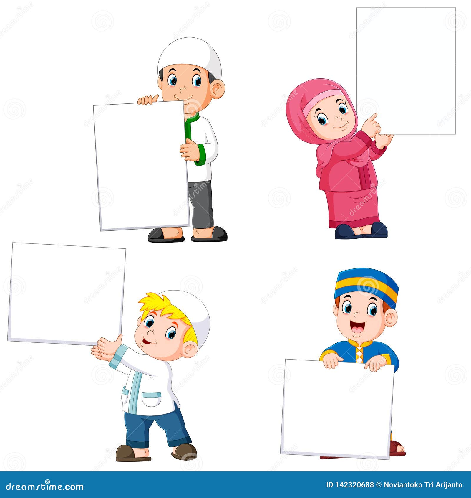 collection of moslem people holding big blank sign