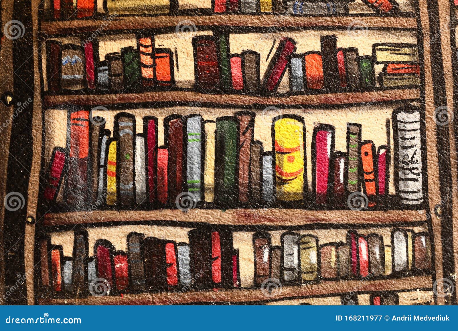  of colorful bookshelves on the wall