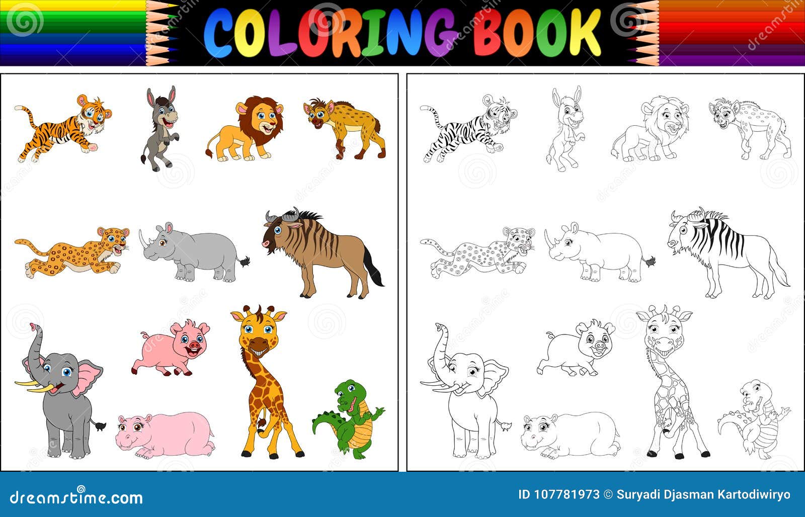 Download Coloring Book With Wild Animals Collection Stock Vector Illustration Of Farm Education 107781973