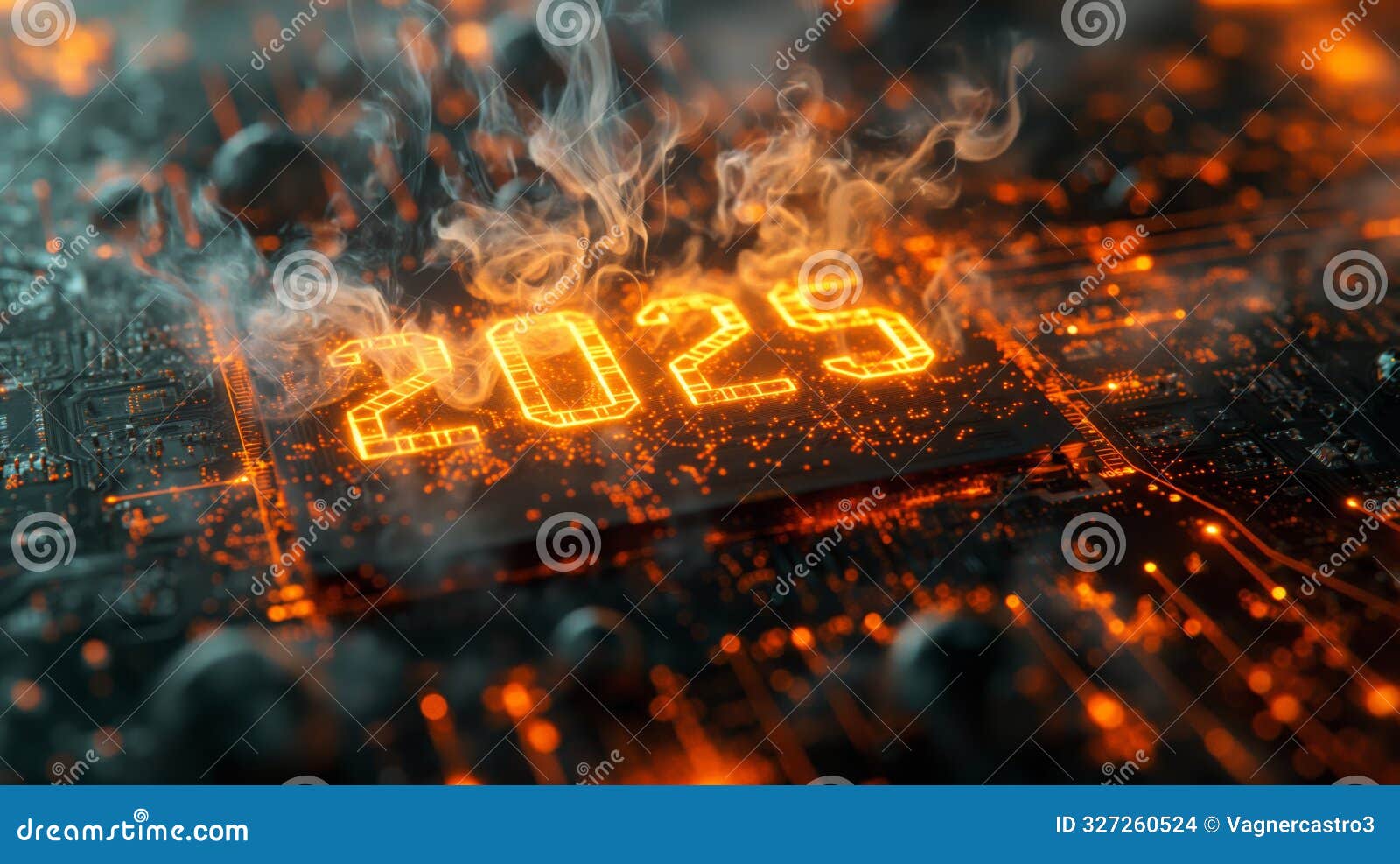 Illustration of a Computer Motherboard with Numbers 2025 Contaminated