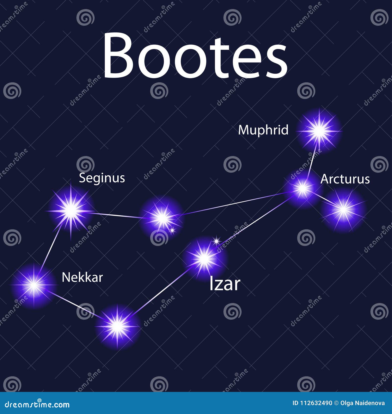 constellation bootes with stars muphrid, seginus,