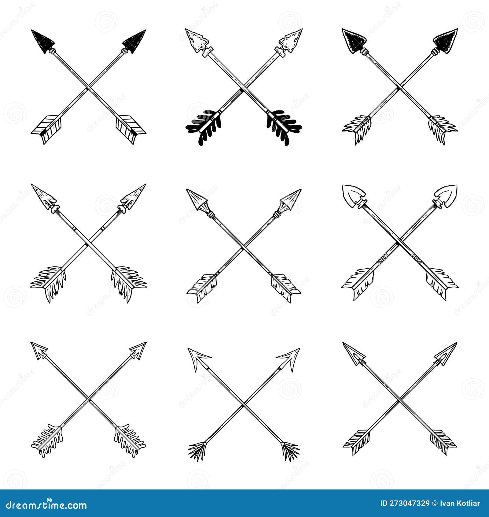 Illustration of Crossed Ancient Arrows. Design Element for Poster, Card ...