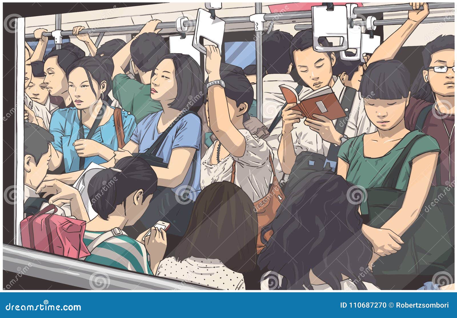  of crowded metro, subway cart in rush hour