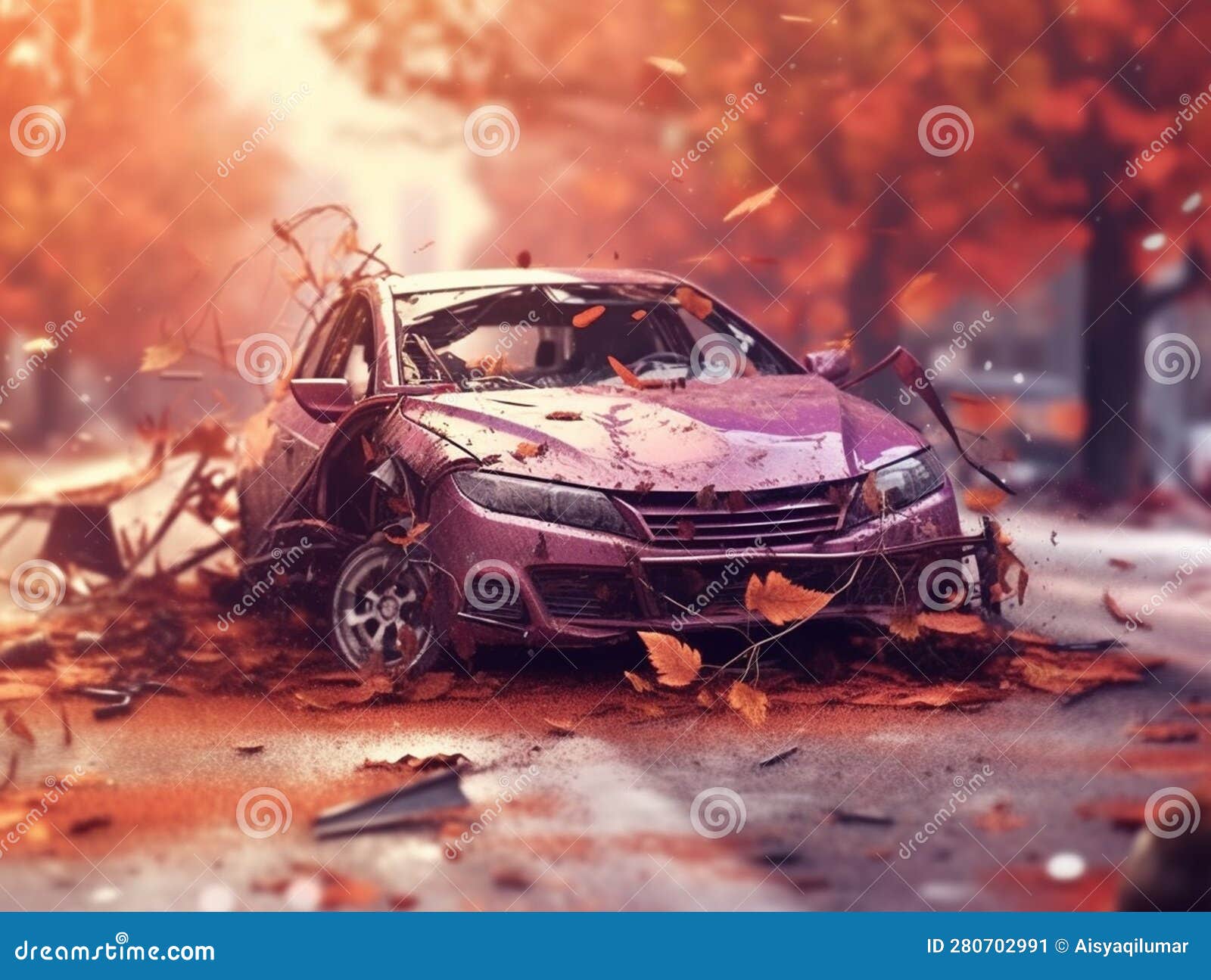 Illustration of a Crushed Car after Being Involved in an Accident