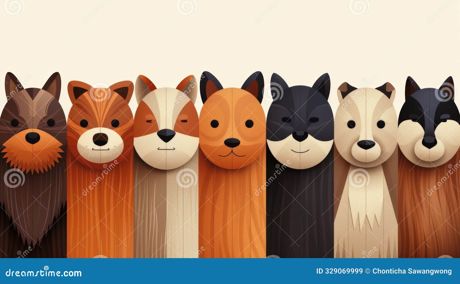  of cute animal faces in a row, featuring various woodland creatures in a minimalist style against a light background