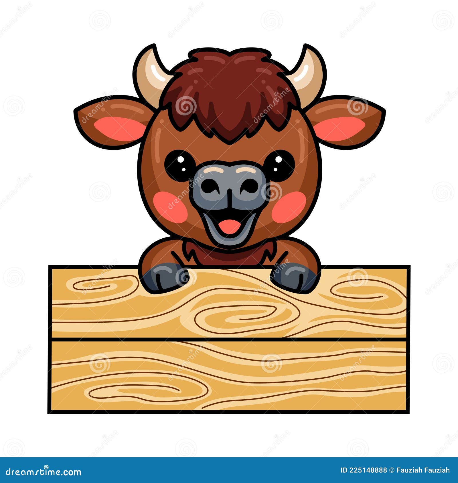 Cute Baby Buffalo Cartoon with Blank Board Stock Vector - Illustration of  newborn, little: 225148888