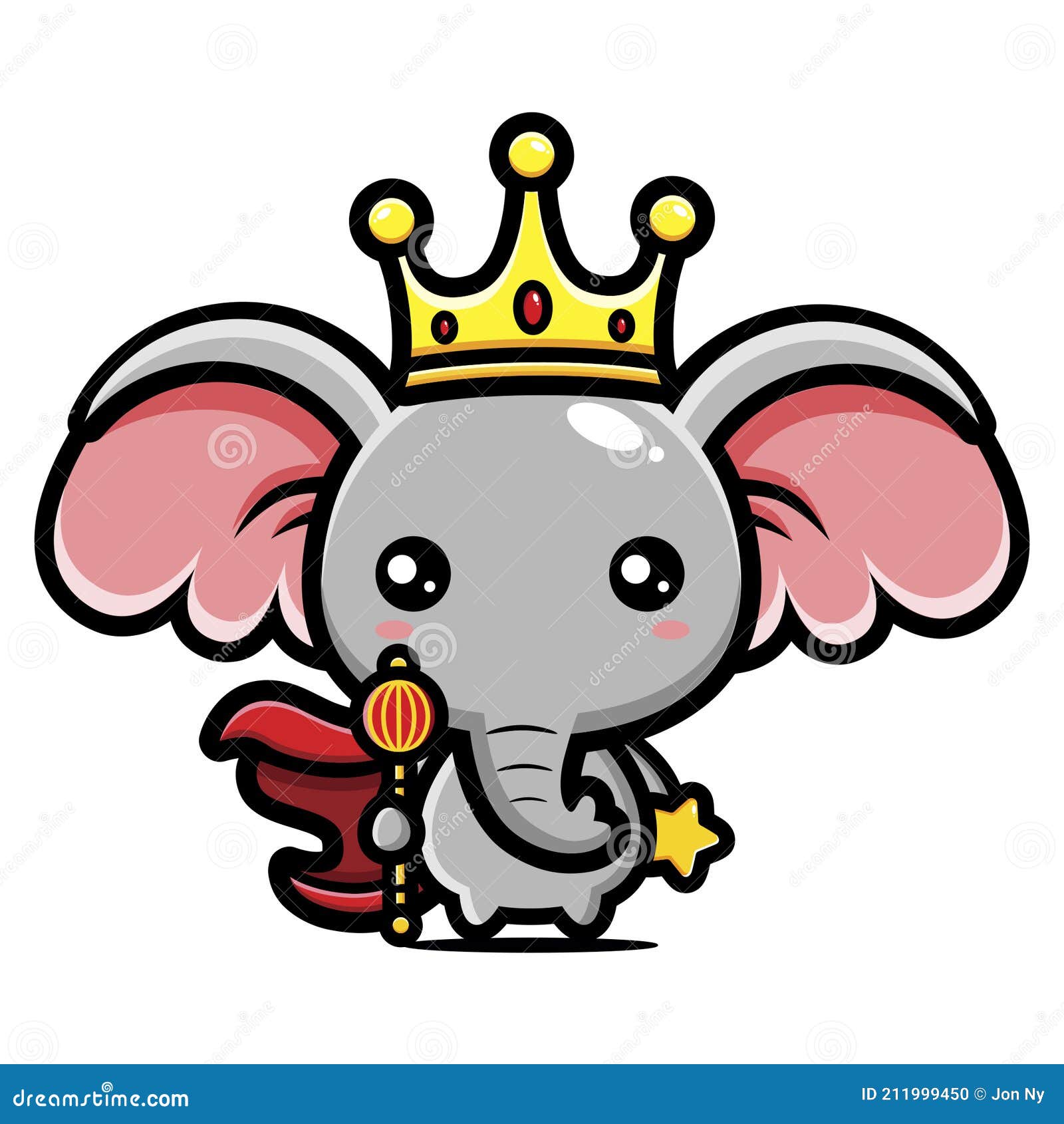 Cute Elephant Animal Cartoon Characters Become a King Wearing a Crown and a  Stick Stock Vector - Illustration of graphic, fauna: 211999450