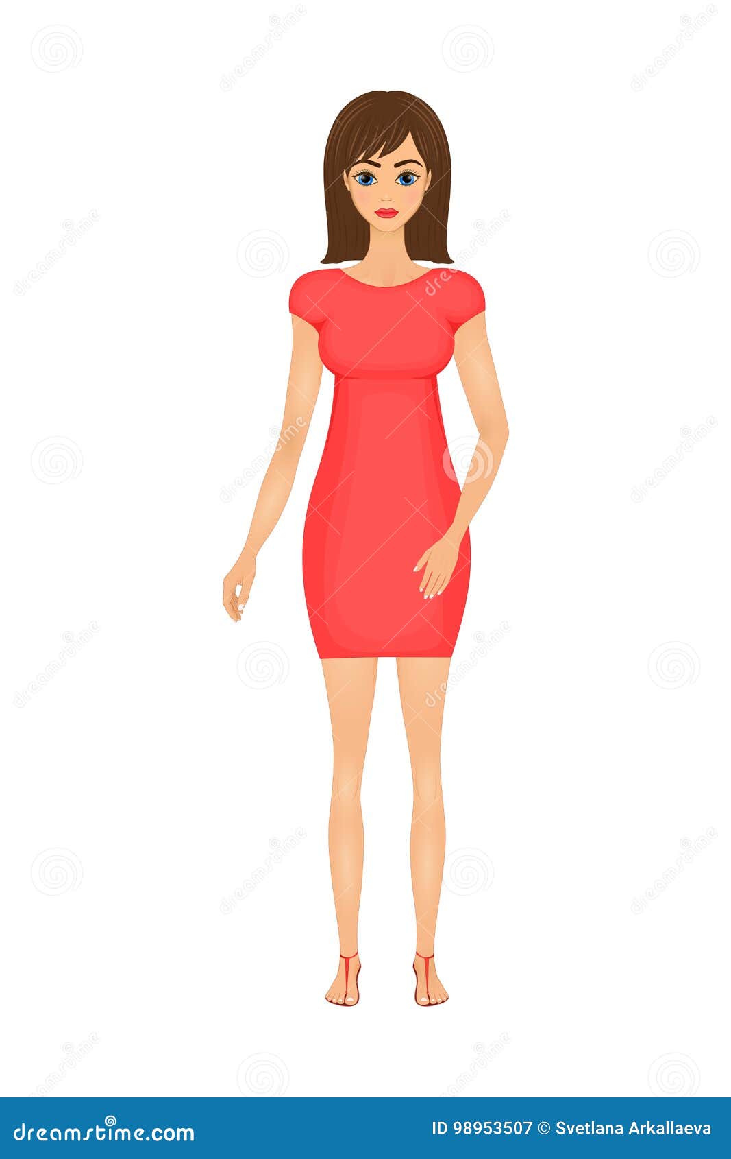 Illustration of Cute Cartoon Business Woman in a Red Dress Stock Vector ...