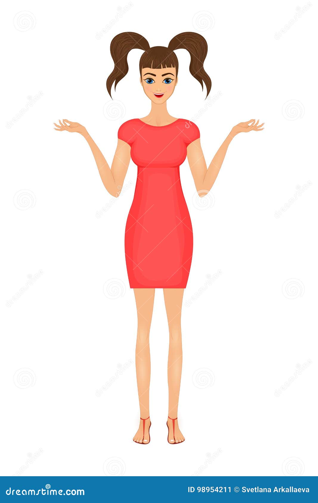 Illustration of Cute Cartoon Business Woman in a Red Dress Stock Vector ...