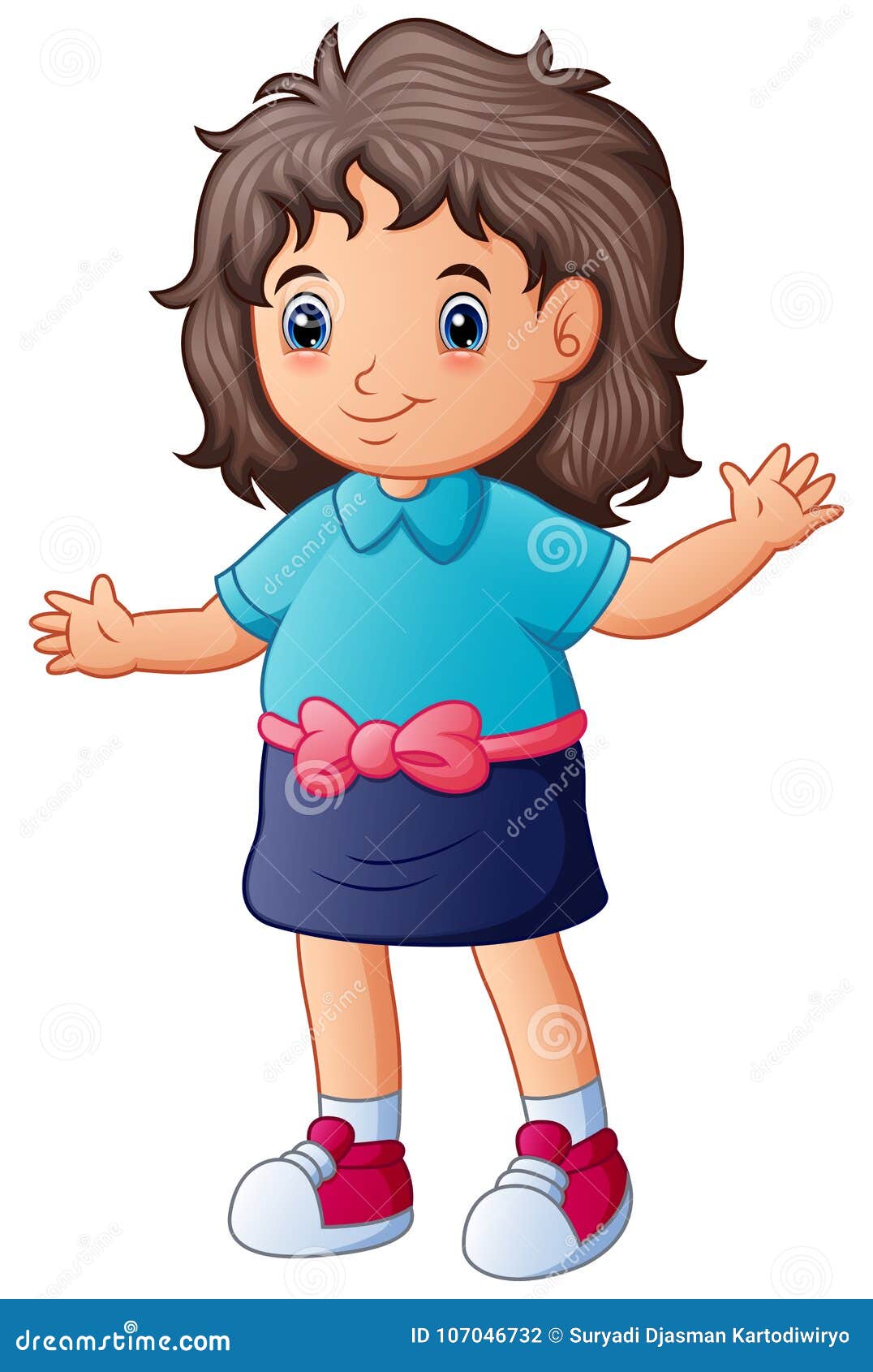 Cute Cartoon Happy Girl Wearing Blue Clothes Stock Vector - Illustration of  hairstyle, people: 107046732