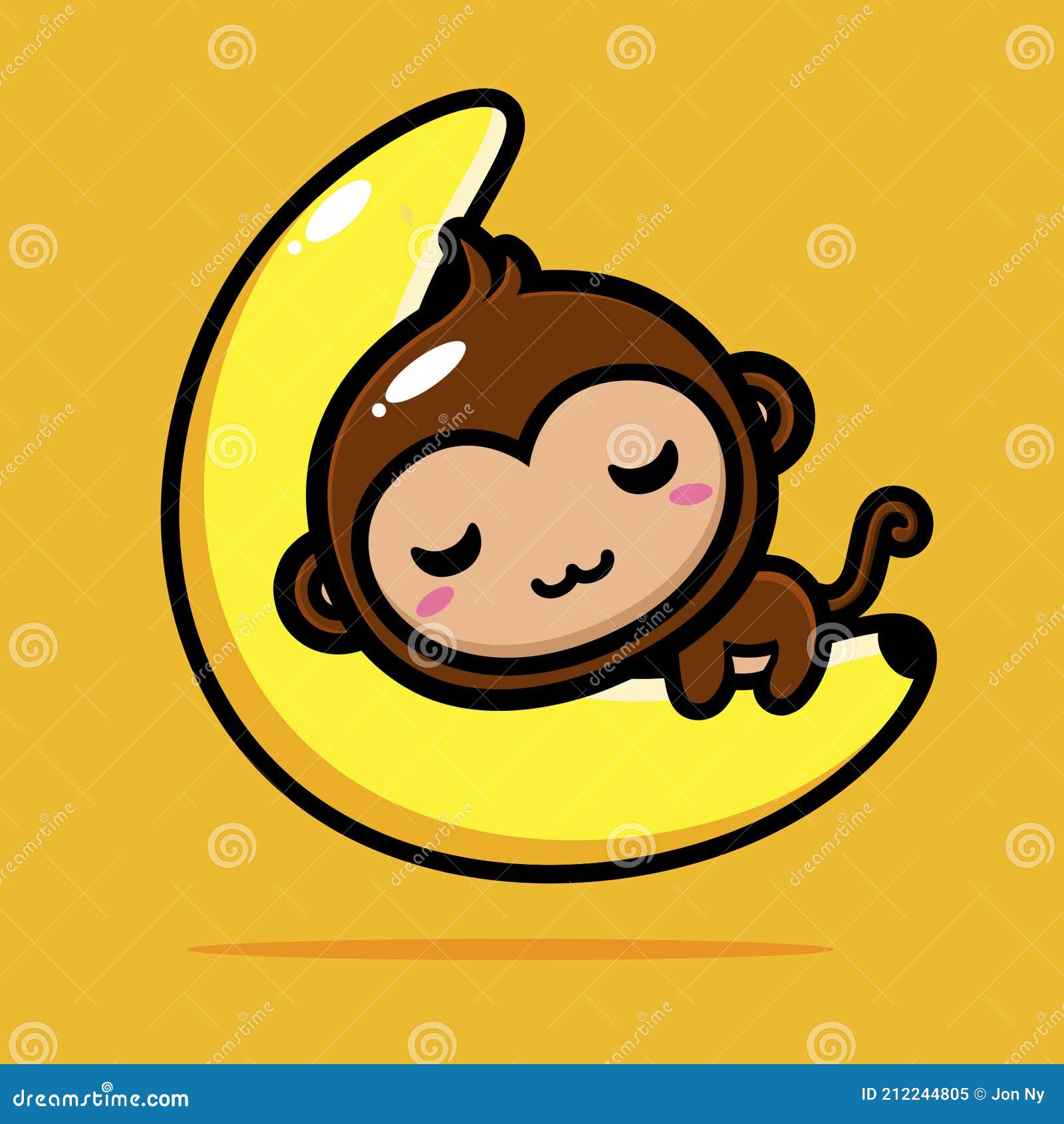 Cute Monkey Animal Cartoon Characters are Sleeping and Hugging a Crescent  Moon in the Shape of a Banana Stock Vector - Illustration of cheer,  crescent: 212244805
