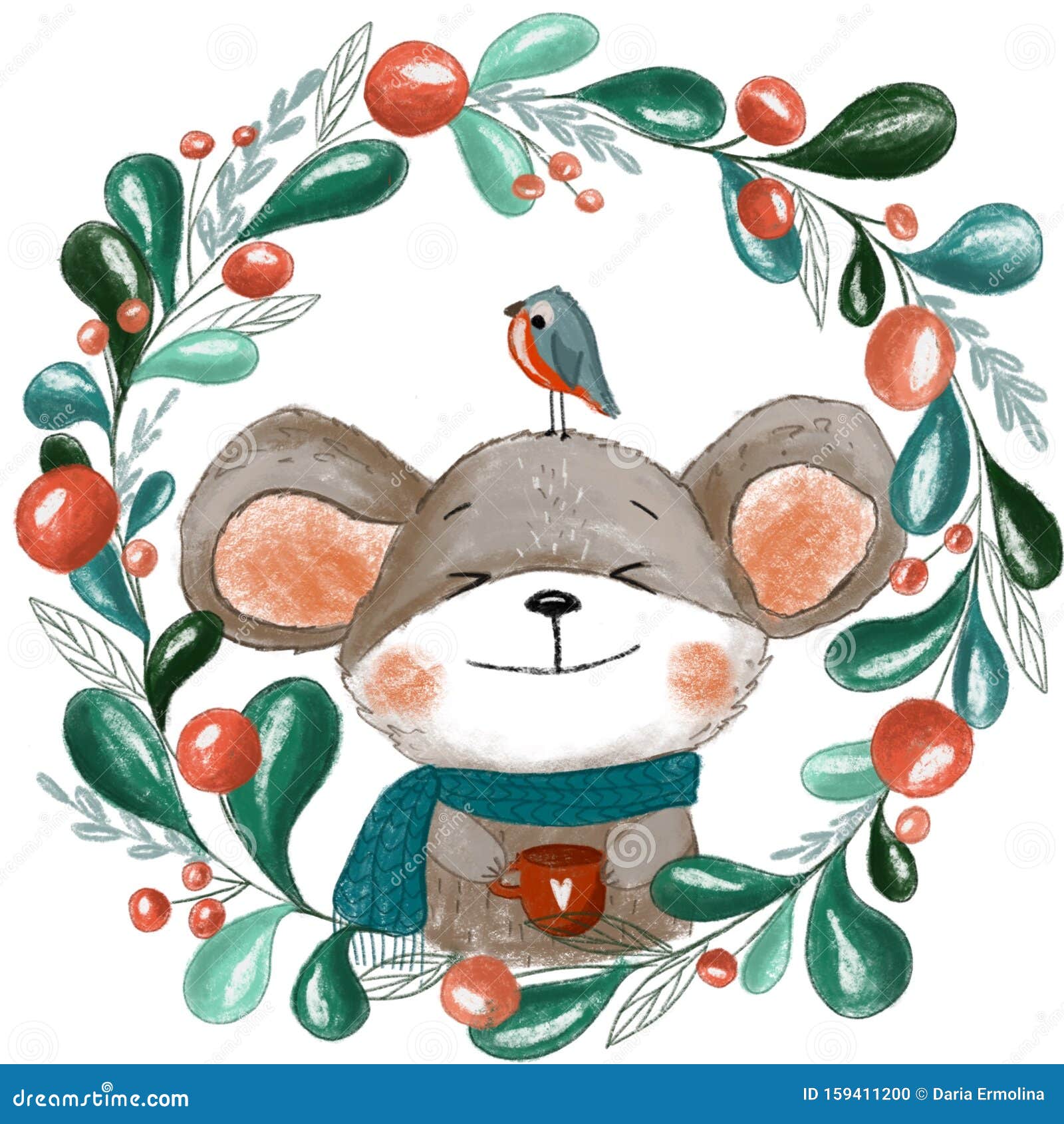 Illustration with Cute Christmas Mouse Stock Photo Image of