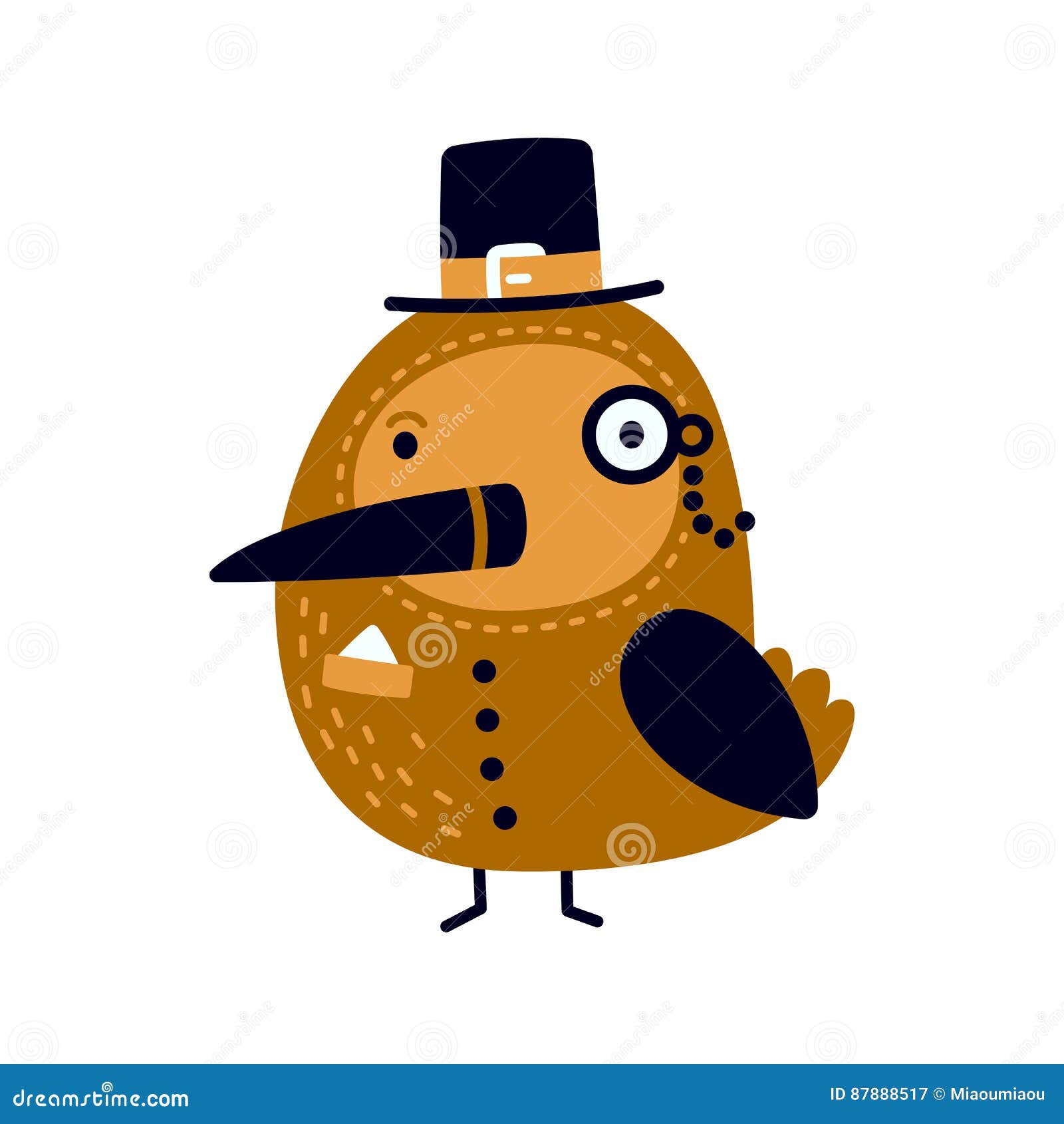 Illustration Of Cute Gentleman Bird With Top Hat And Monocle Stock