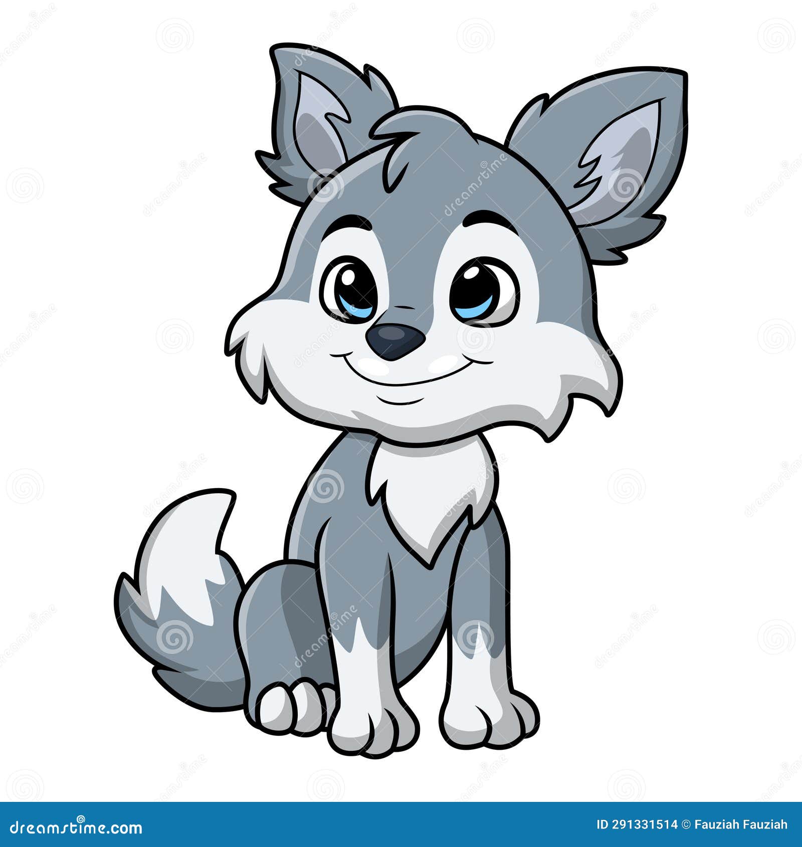 Cute Little Wolf Cartoon on White Background Stock Vector ...