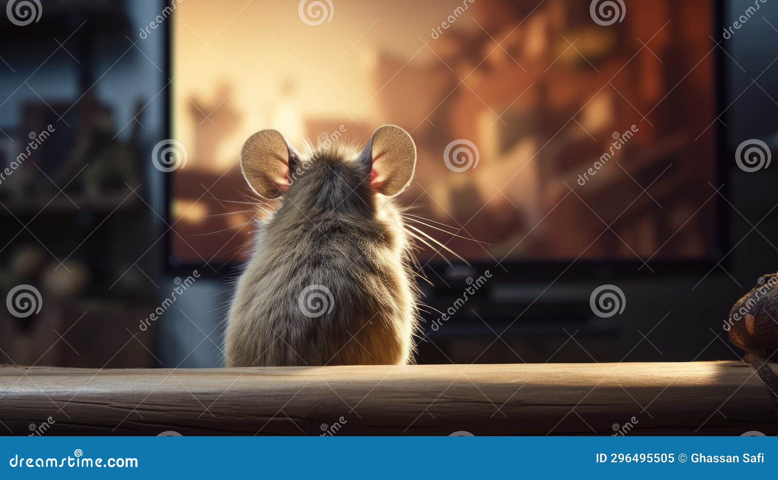 A cute mouse watching TV stock illustration. Illustration of black 296495505