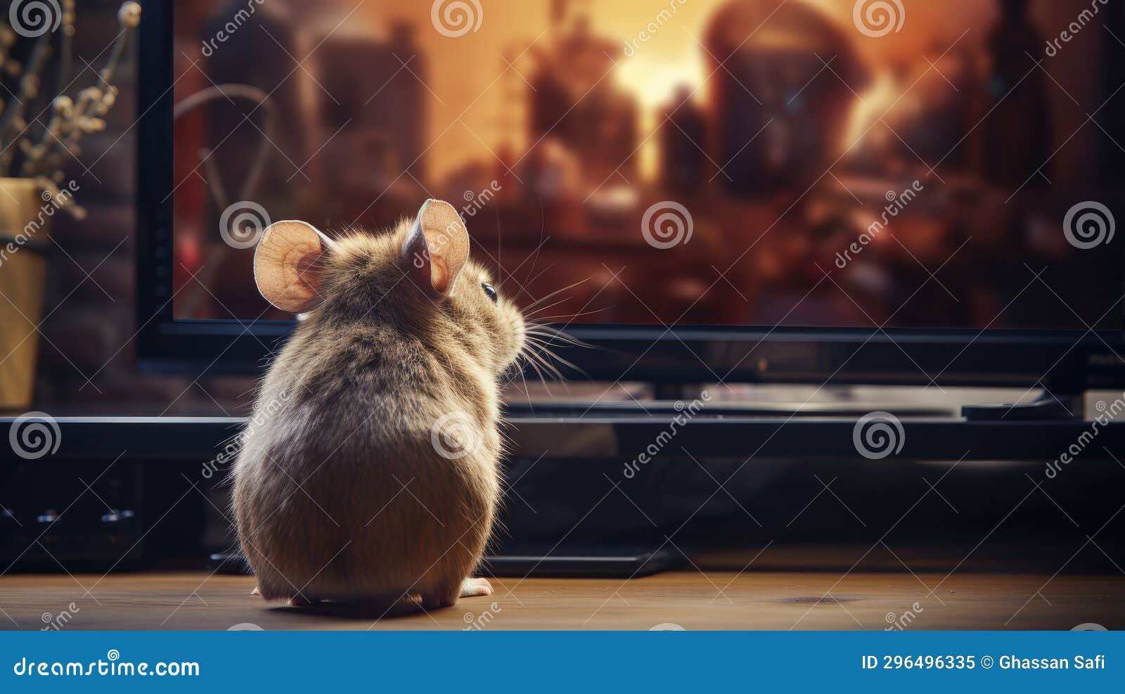 A cute mouse watching TV stock illustration. Illustration of enjoy 296496335