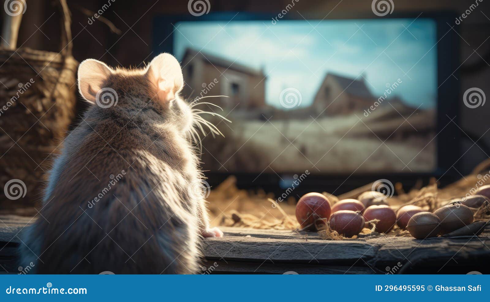 A cute mouse watching TV stock illustration. Illustration of wildlife 296495595
