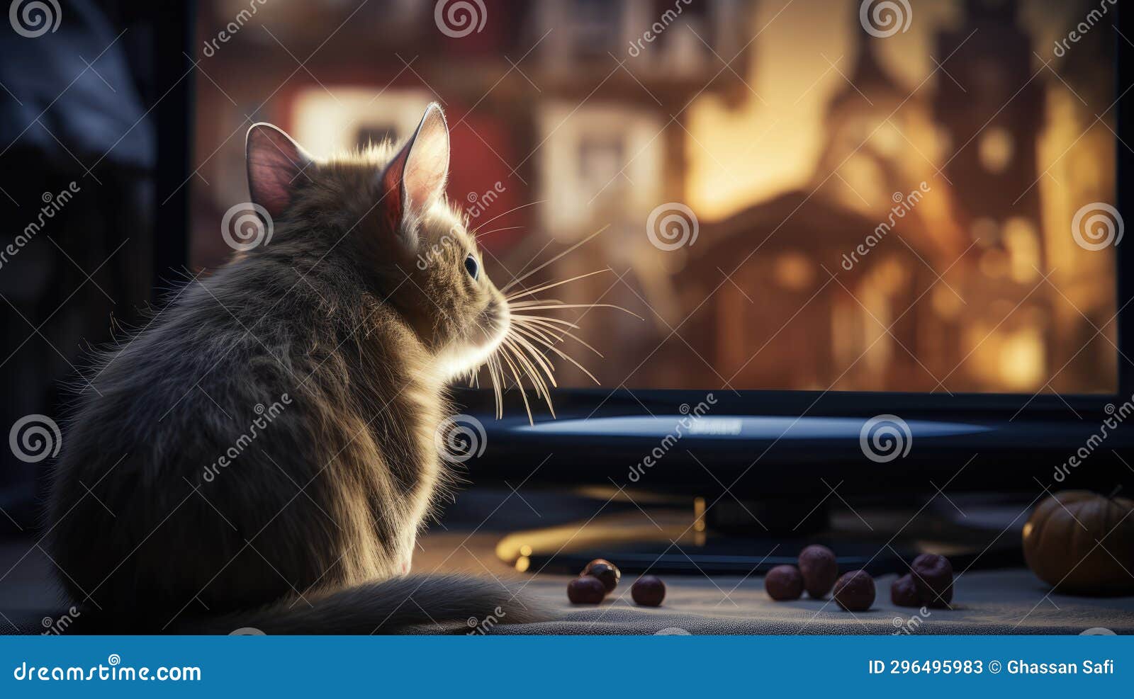 A cute mouse watching TV stock illustration. Illustration of table 296495983