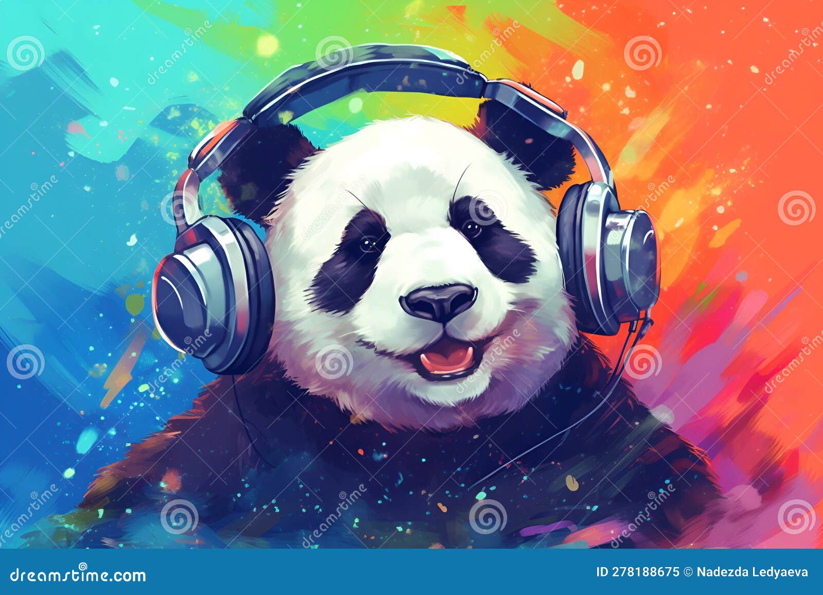 An Illustration of a Cute Panda Musician, Wearing Cartoon-style ...