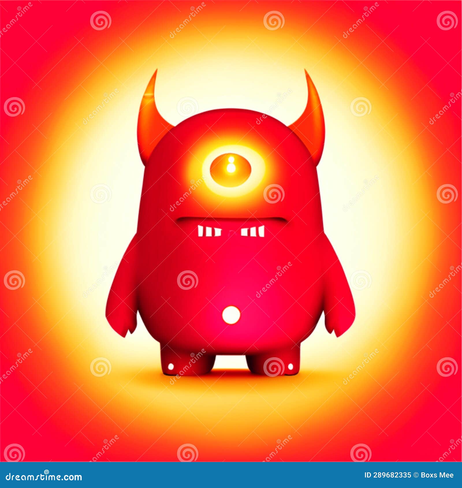 Illustration of a Cute Red Devil on a Red and Yellow Background AI