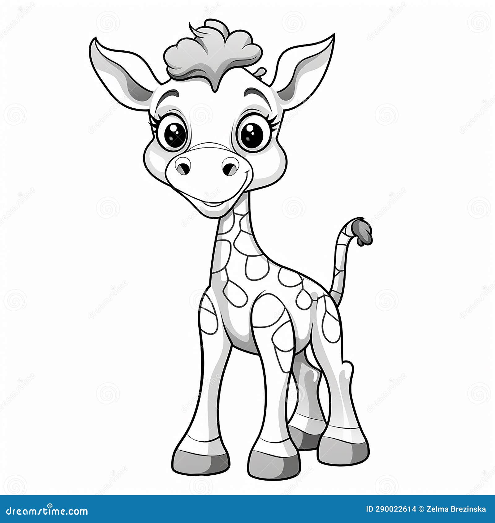 Illustration of a Cute Smiling Giraffe in Black and White Coloring