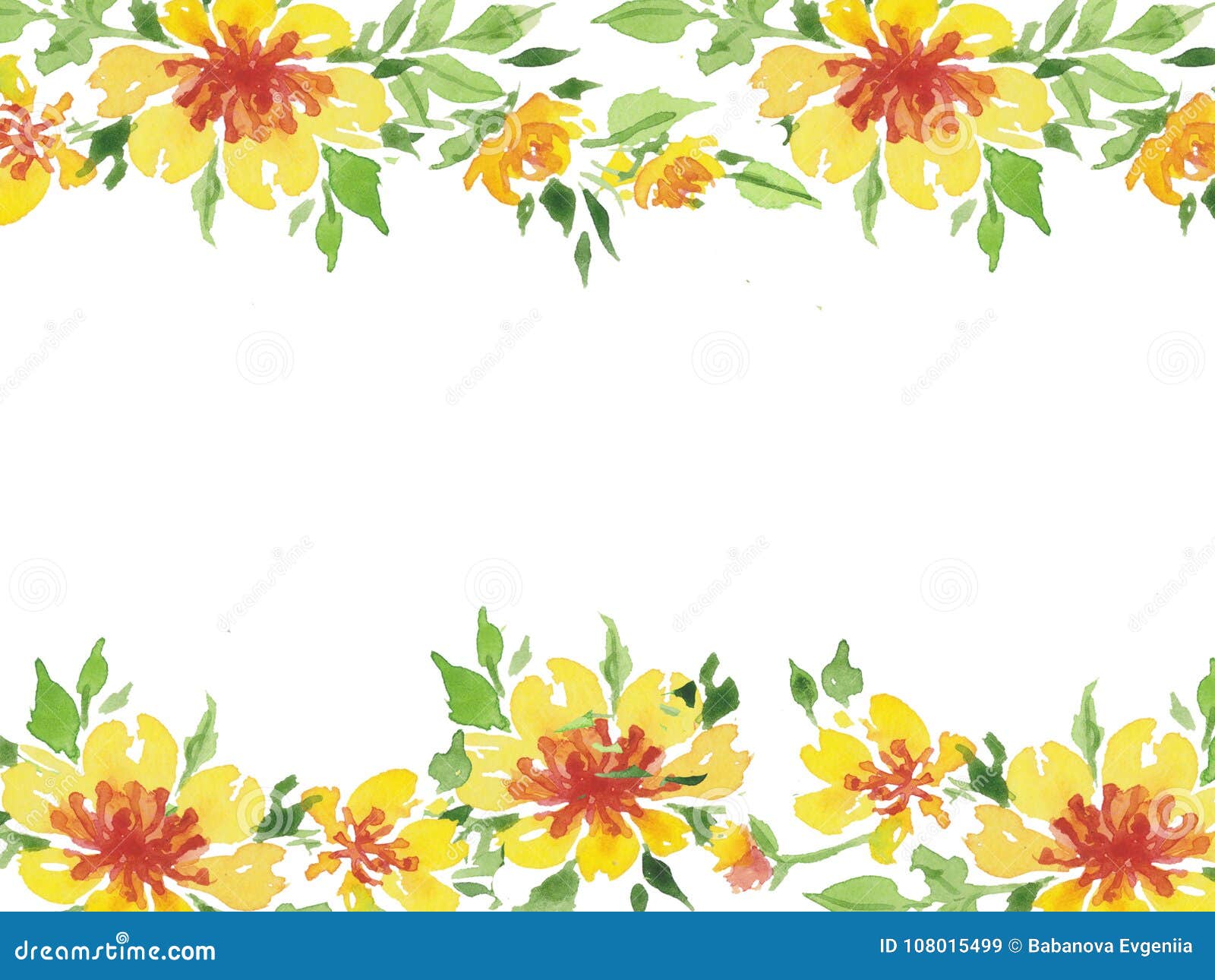 Illustration D Aquarelle De Carte Postale Jaune De Cadre De Fleurs Illustration Stock Illustration Du Bouleau Vert