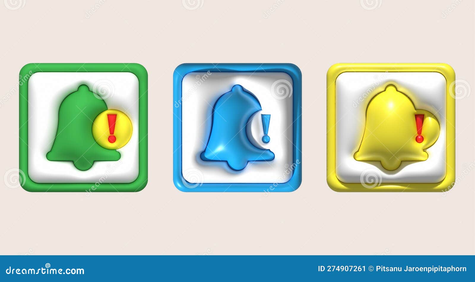 Illustration 3D . a Bell Symbol with a Warning Sign Stock Illustration