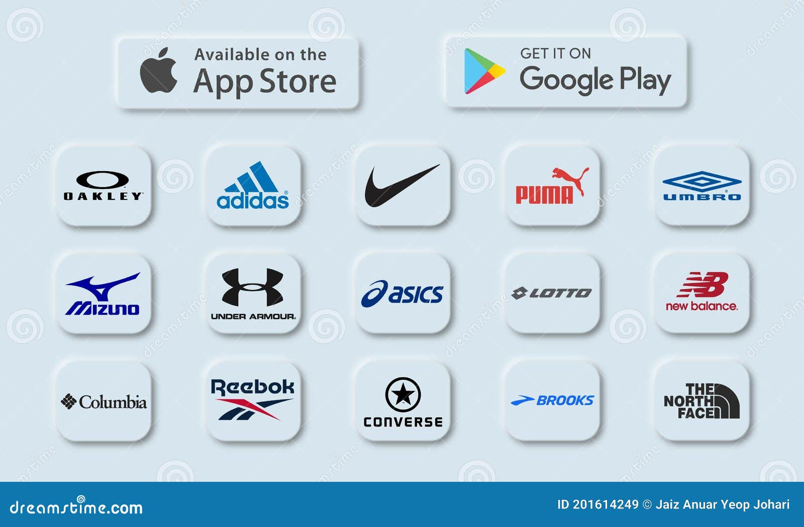 Illustration of 3D Buttons of Popular Sports Application Systems. for
