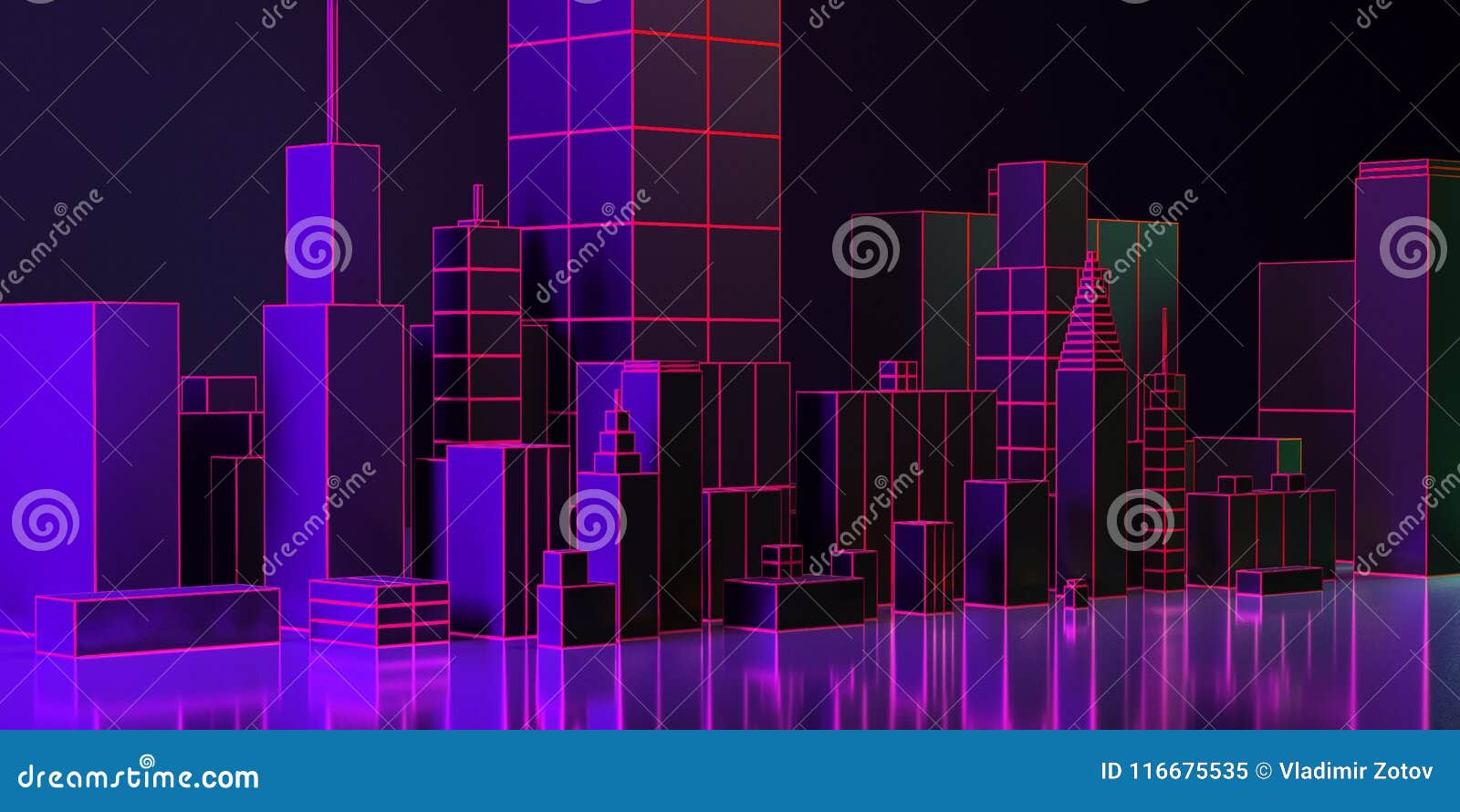 Illustration 3D Disposition de ville de nuit avec la lueur au néon et les couleurs vives. Illustration 3D Illustration de disposition de ville de nuit avec la lueur au néon et les couleurs vives