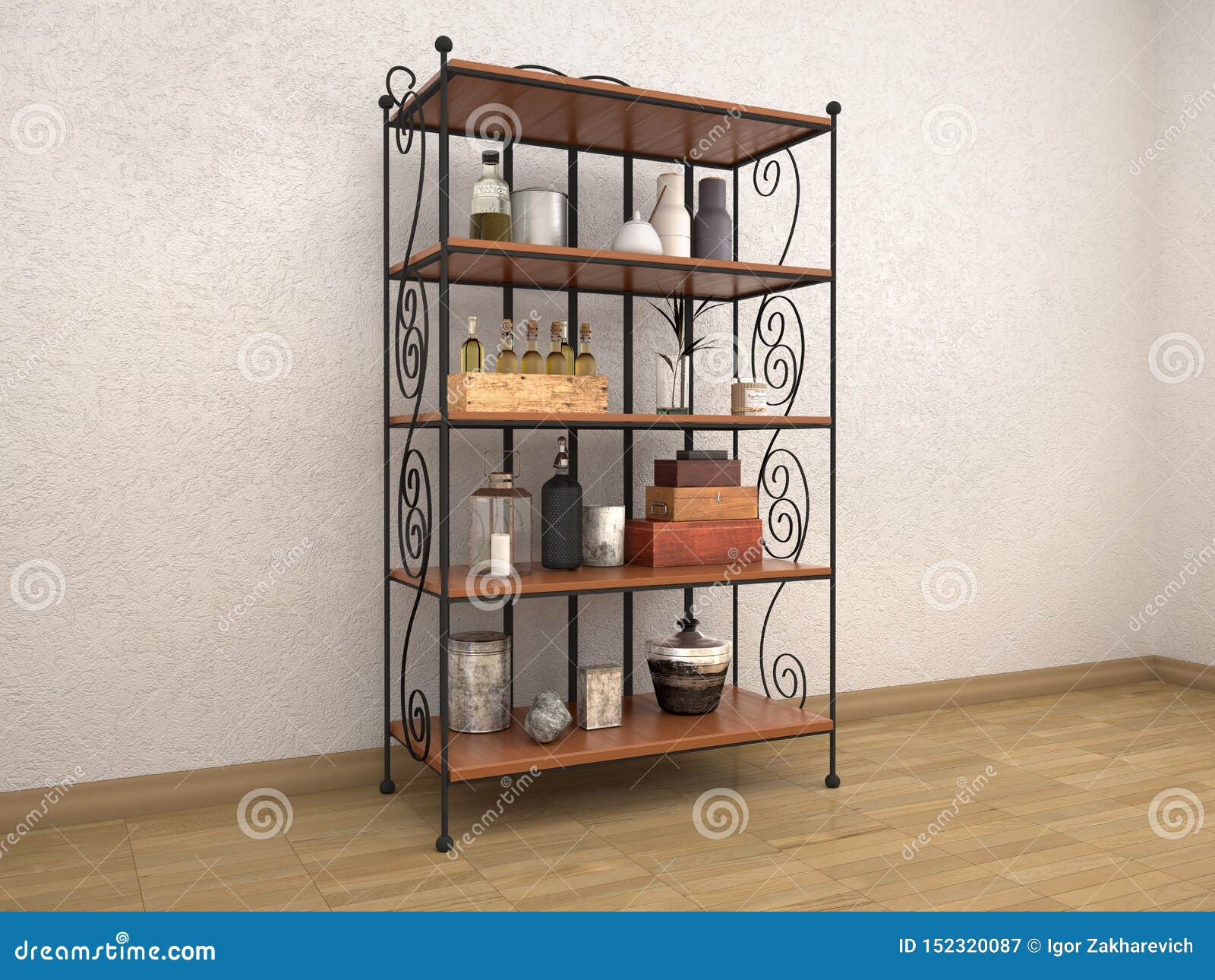 Kitchen Utensils on Wooden Shelves Stock Image Image of ceramic