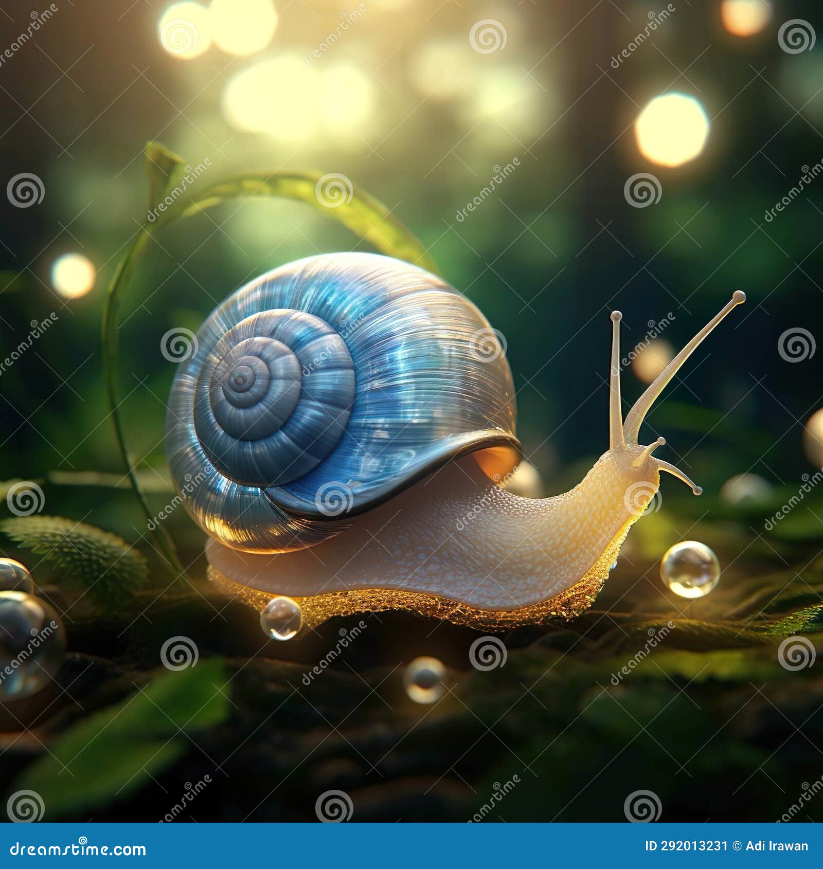 Illustration 3d of Snail with Blue Shell Stock Illustration
