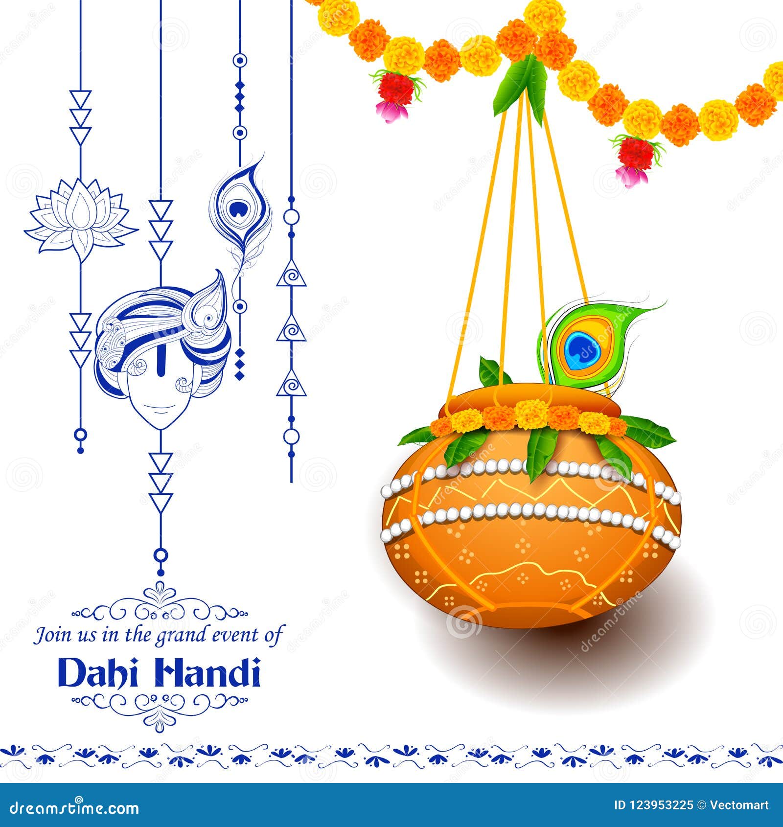 Dahi Handi Celebration in Happy Janmashtami Festival Background of India  Stock Vector - Illustration of kalash, bhagavan: 123953225