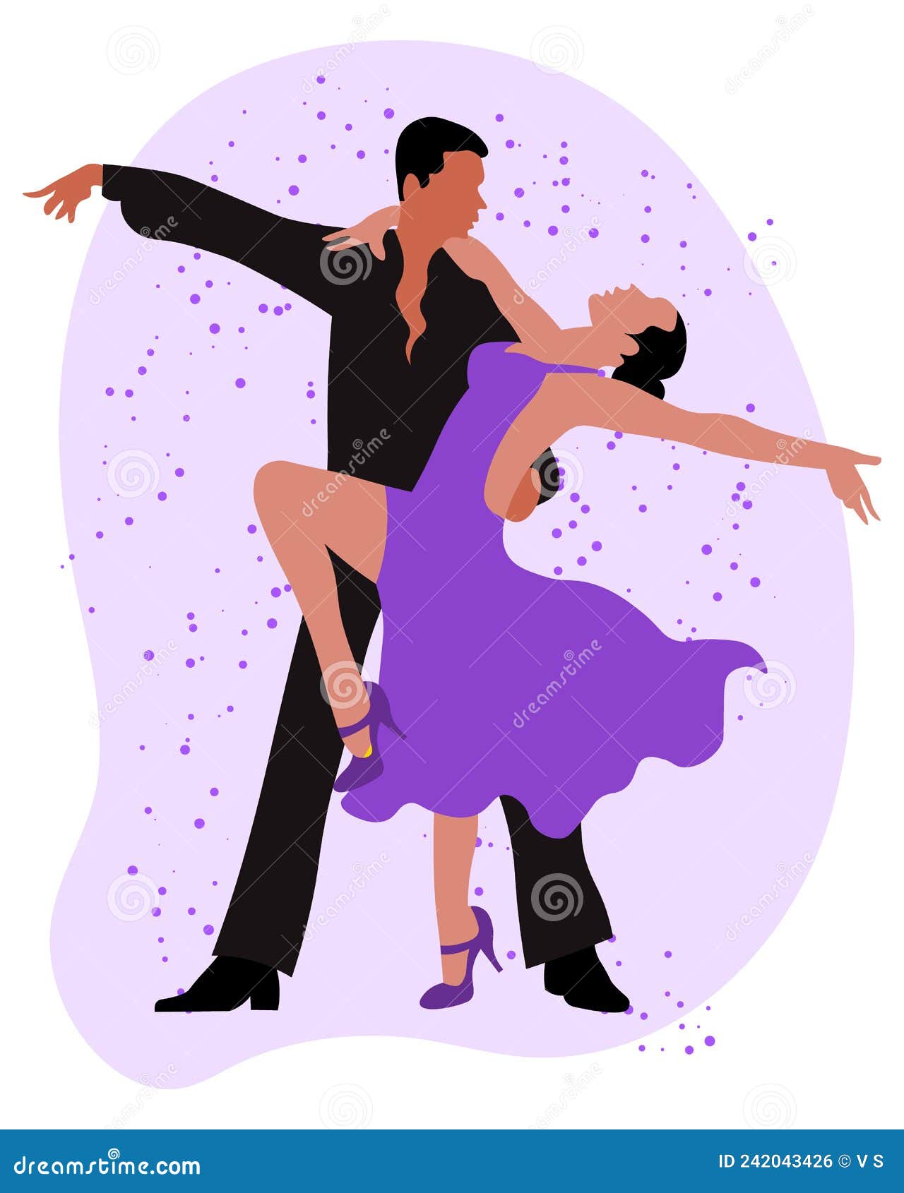 Illustration, a Dancing Couple, a Man in Black and a Woman in a Purple ...