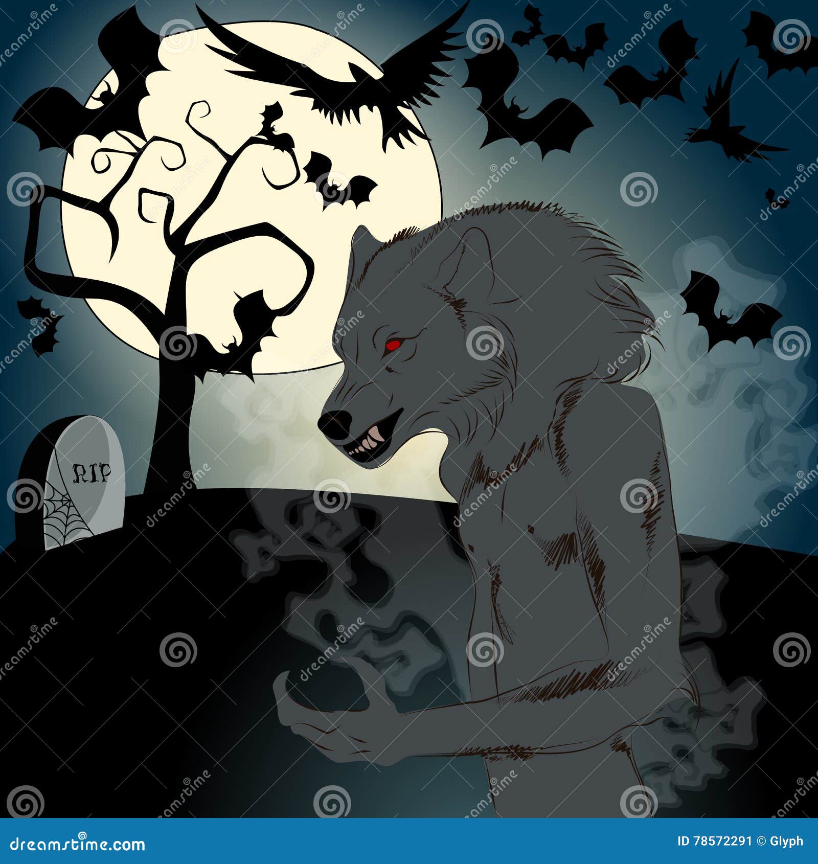 Illustration De Halloween Avec Le Loup Garou Et La Pleine Lune Illustration De Vecteur Illustration Du Lueur Festin