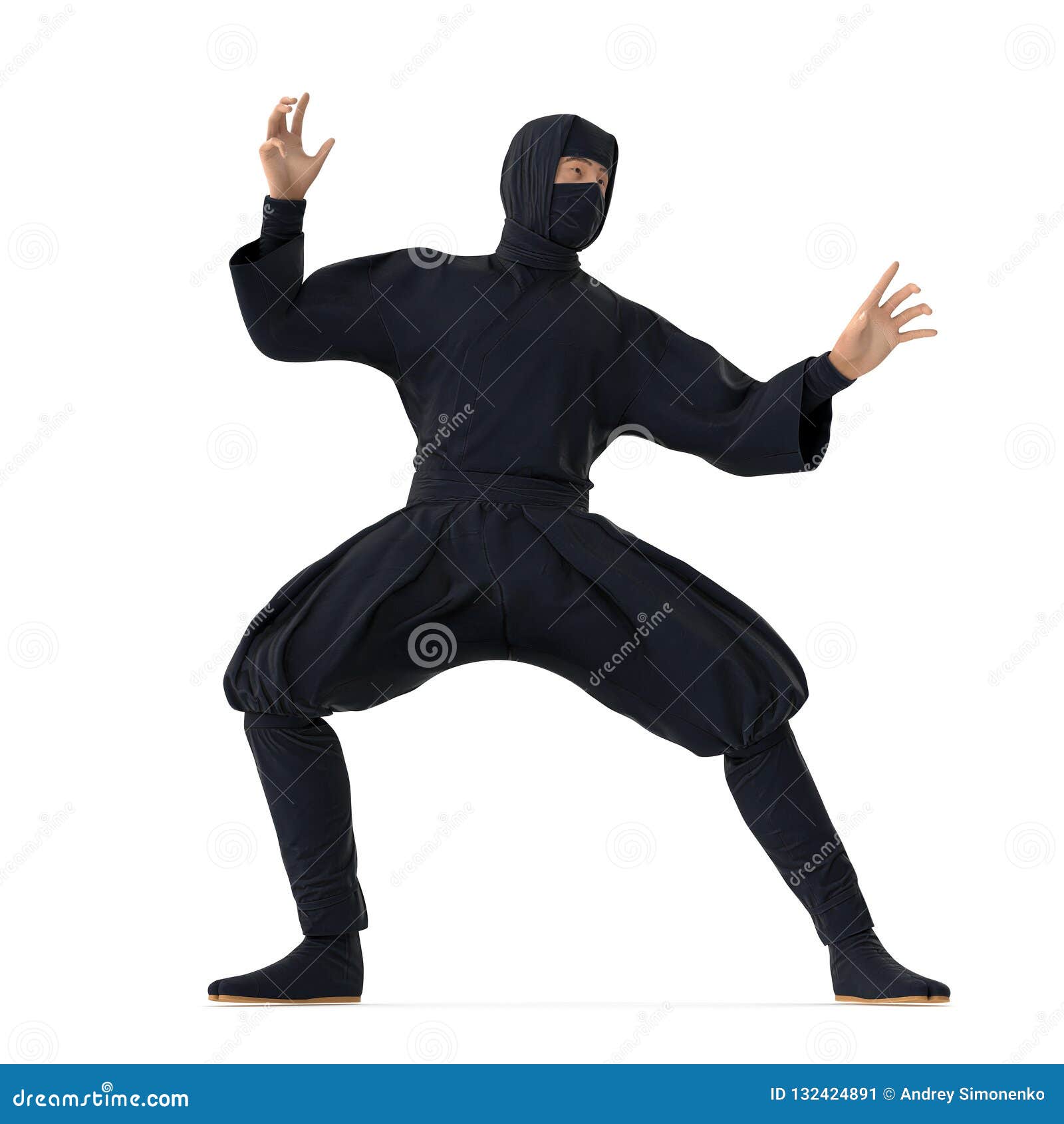 Illustration De Ninja Fighting Pose 3D Sur Le Fond Blanc Illustration