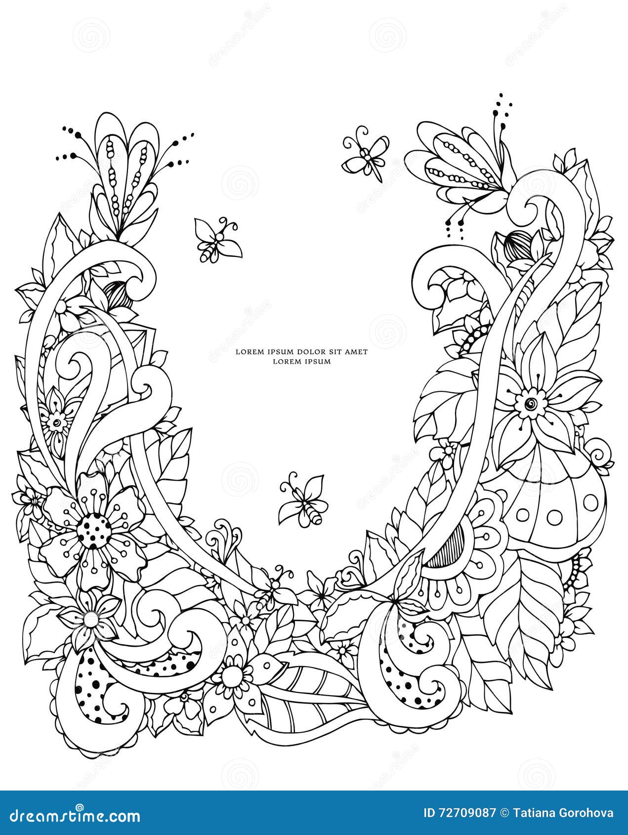 Illustration de vecteur de cadre floral Zen Tangle Dudlart Anti effort de livre de coloriage pour des adultes Blanc noir