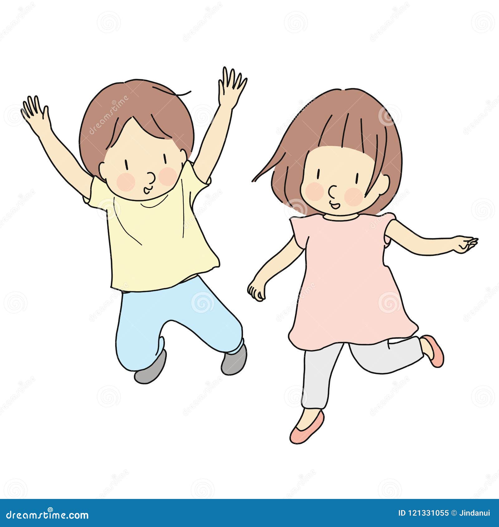 Illustration De Vecteur De Deux Enfants Sautant Ensemble Developpement De La Petite Enfance Carte Heureuse De Jour D Enfants En Illustration Stock Illustration Du Fille Saut