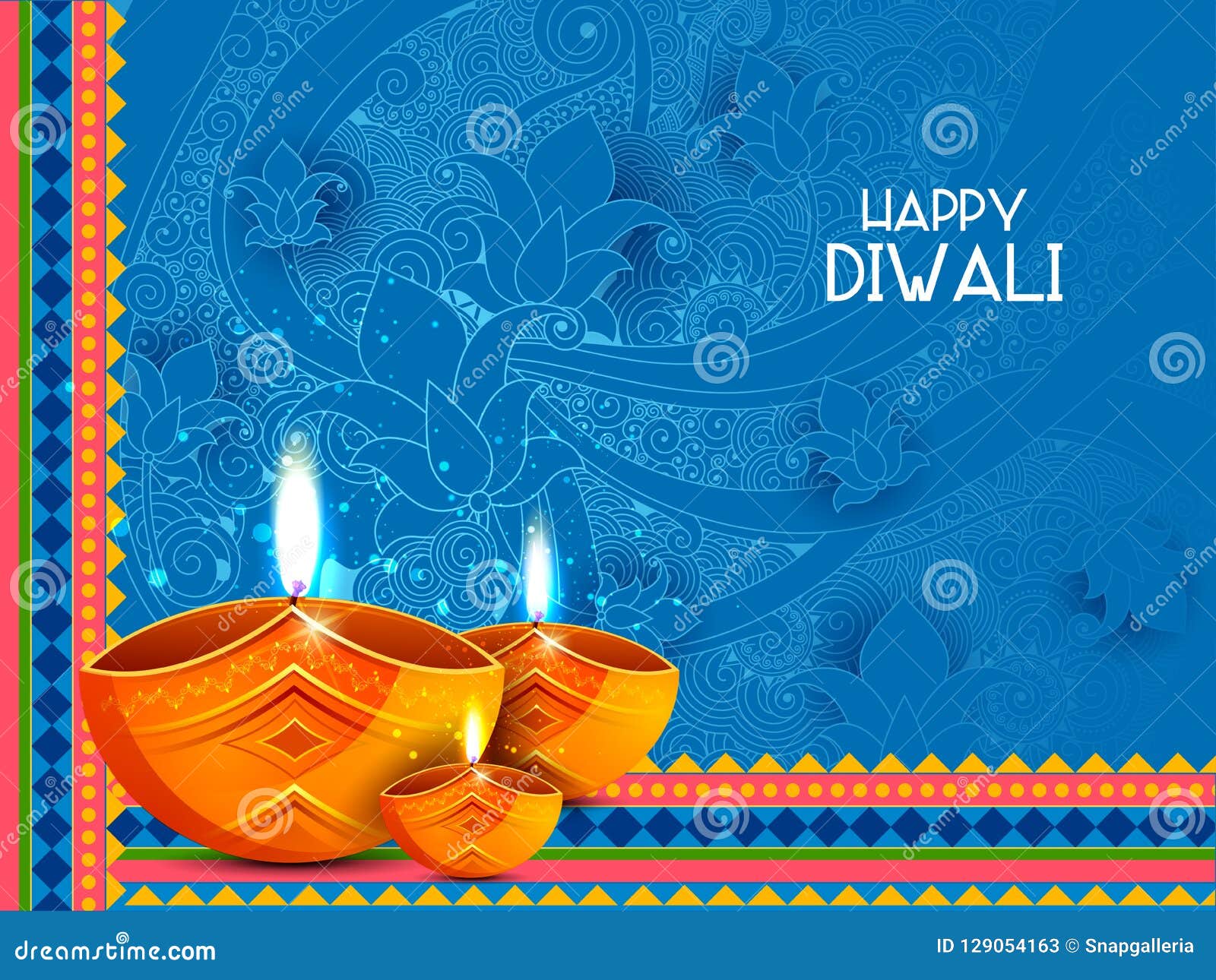 Illustration of Decorated Diya for Happy Diwali Holiday Background Stock  Vector - Illustration of india, deepawali: 129054163