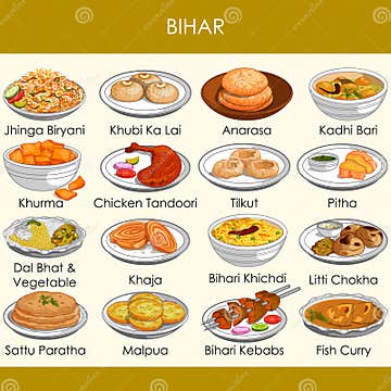 Illustration of Delicious Traditional Food of Bihar India Stock Vector ...