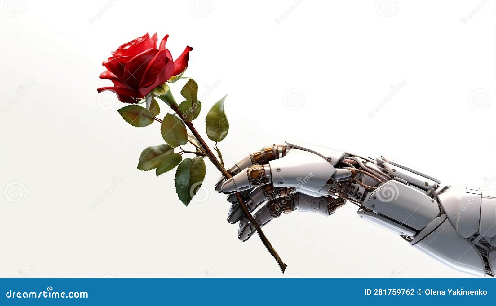 The Illustration Depicts a Robotic Hand Delicately Holding a Beautiful ...