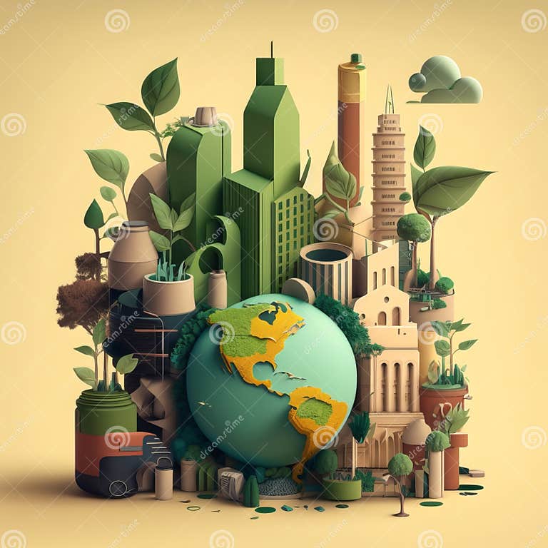 Sustainable Living - 3Rs - Reduce, Reuse, Recycle. AI Generative. Stock Illustration 