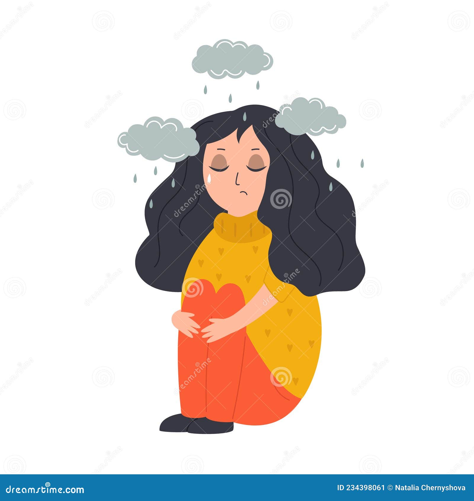 Illustration of a Depressed Girl Sitting and Hugging Knees. Stock ...